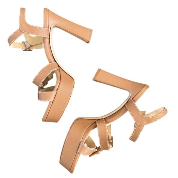Marion Parke Lucy Ankle Strap Platform Sandal Leather Made in Italy in Caramel - Picture 10 of 11